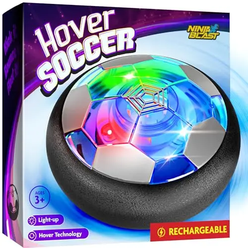 Ninja Blast hover soccer ball with LED lights floating on a floor