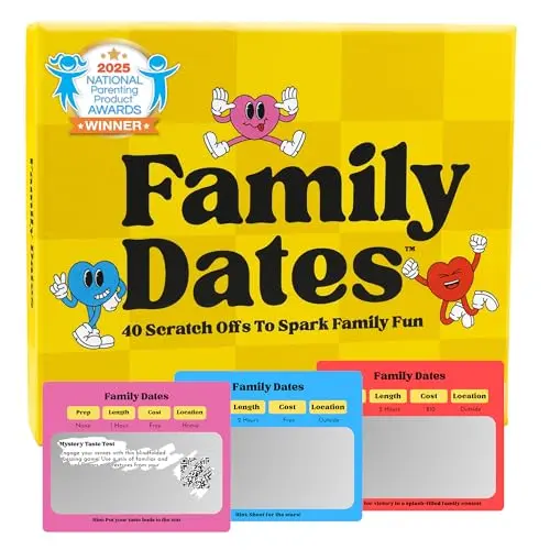 Happy Duo Family Dates scratch-off cards in a small gift box