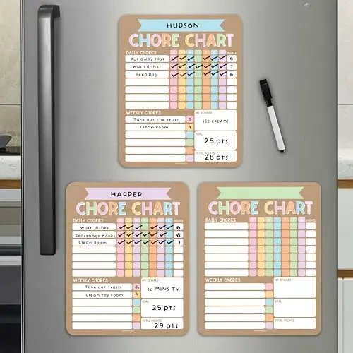 Hadley Designs Kraft Magnetic Chore Chart Set with three dry erase boards