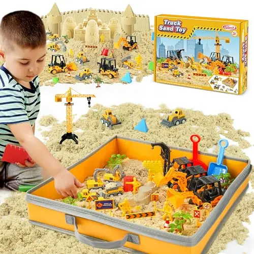 Billeeit sand construction set with foldable sandbox, trucks, and molds