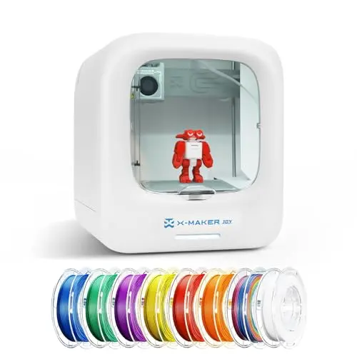 White AOSEED X-Maker Joy enclosed 3D printer with app interface on a tablet