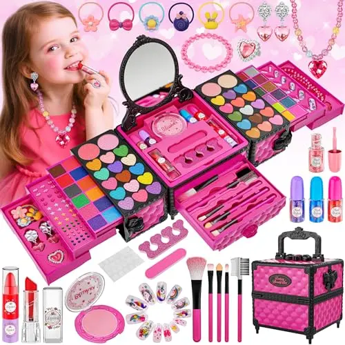 Kuovei 99-piece Kids Makeup Kit with jewelry and cosmetic box