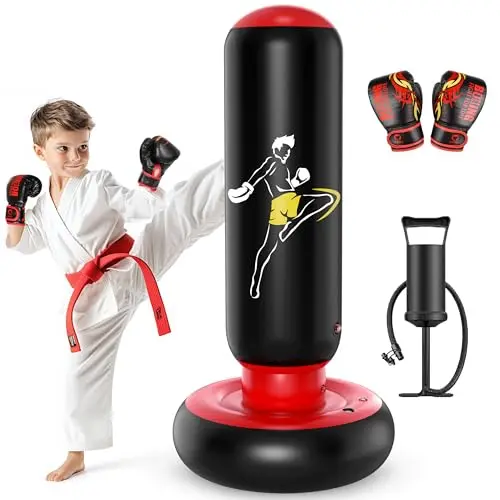 QPAU black and red extra tall 66 inch kids inflatable punching bag