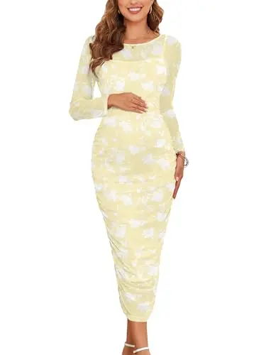AISWI maternity mesh overlay dress with ruched sides