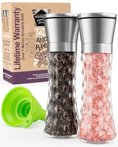 HOME EC Diamond Facet Glass Salt and Pepper Grinder Set