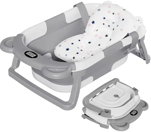 TPN collapsible infant bathtub with digital thermometer and safety cushion