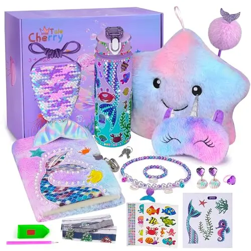 Cherry Tale mermaid toy set with light-up star pillow, diary, and DIY water bottle kit