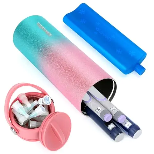 YOUSHARES non-electric insulin cooling bottle with storage lid and gel ice pack