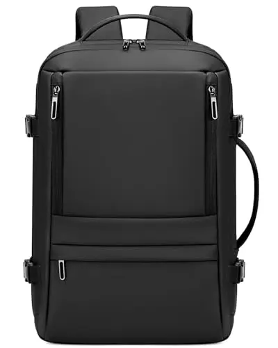 Rcrirth black expandable carry-on backpack opened like a suitcase