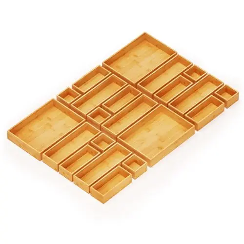 SpaceAid 21-piece bamboo drawer organizer set in natural finish