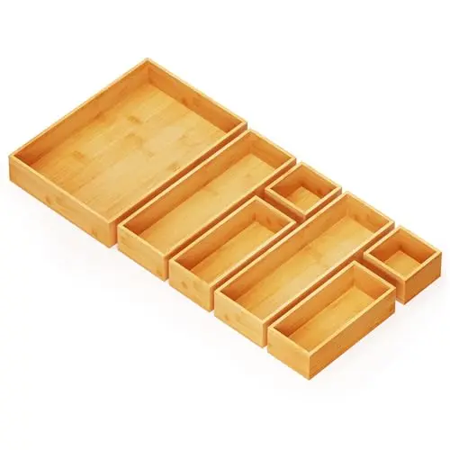 SpaceAid 7-piece bamboo drawer organizer set in natural bamboo