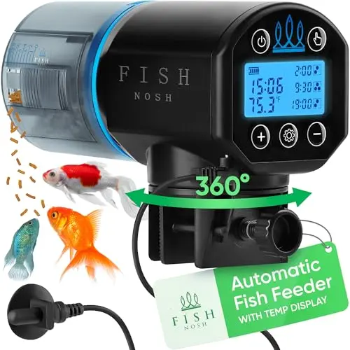 FISHNOSH automatic fish feeder with built-in digital thermometer display