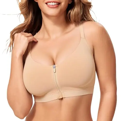 CYDREAM Women's zip front closure wireless seamless bra in beige