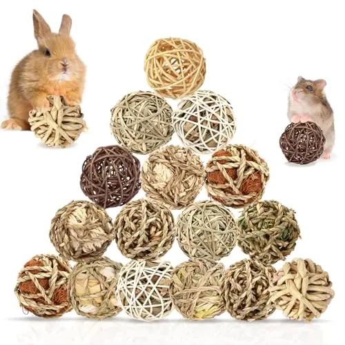 VESPRO assortment of 16 natural woven grass balls for small animals