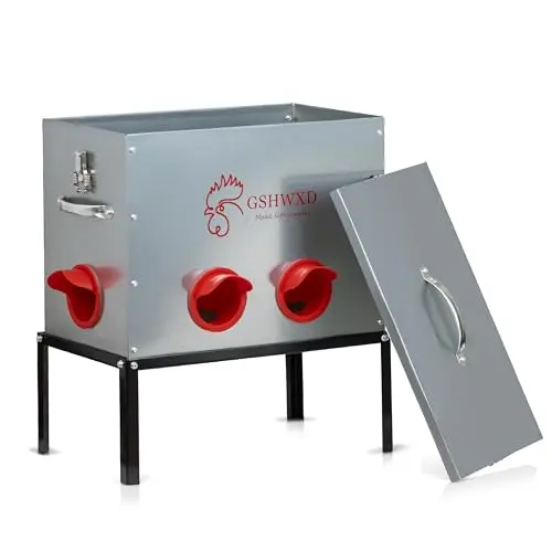 GSHWXD large metal automatic chicken feeder with locking lids on feeding ports