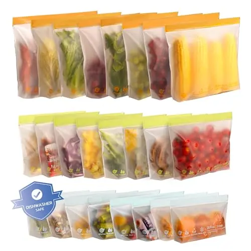 Farest 24-pack reusable food storage bags in multicolor