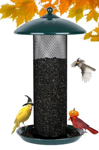 Gtongoko green metal mesh tube finch feeder with large tray