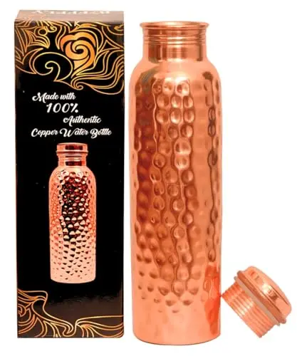 BIFFELY 34oz glossy hammered pure copper water bottle