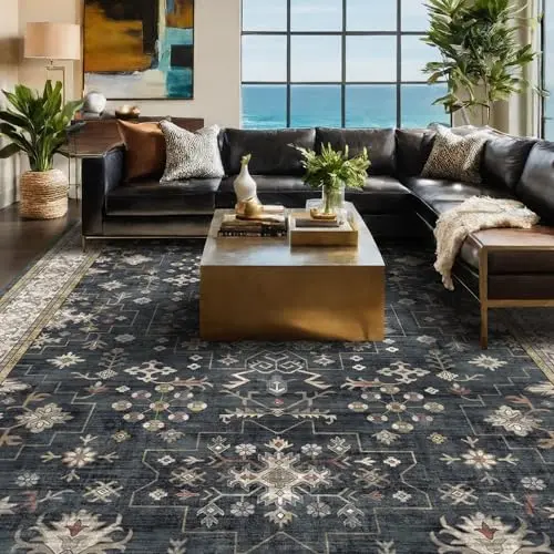 Hazo Haus black and charcoal distressed pattern area rug