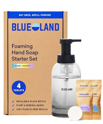 Blueland Hand Soap Starter Set with glass dispenser and refill tablets