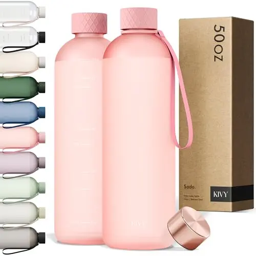 KIVY 50oz Tritan plastic water bottle with measurement markings