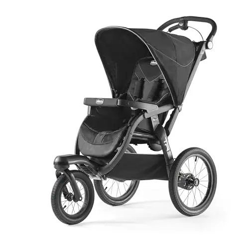 Chicco TRE jogging stroller in Galaxy/Black with air-filled tires on a path