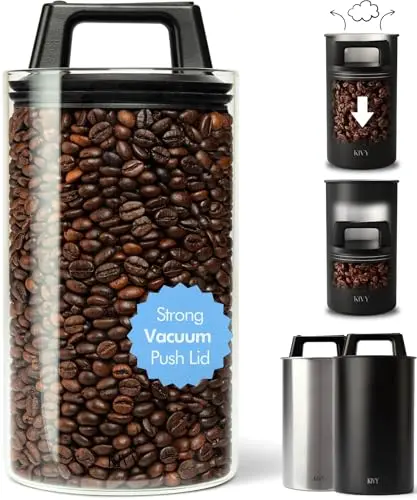 KIVY Vacuum Seal Coffee Canister in glass with airtight lid