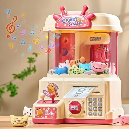 GOLCKUOD claw machine and piggy bank combo toy for kids with prizes