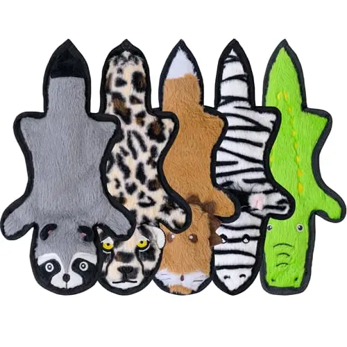 SHARLOVY 5-pack no stuffing crinkle squeaky animal dog toys