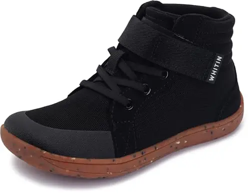WHITIN kids high-top barefoot sneakers in canvas with wide toe box.