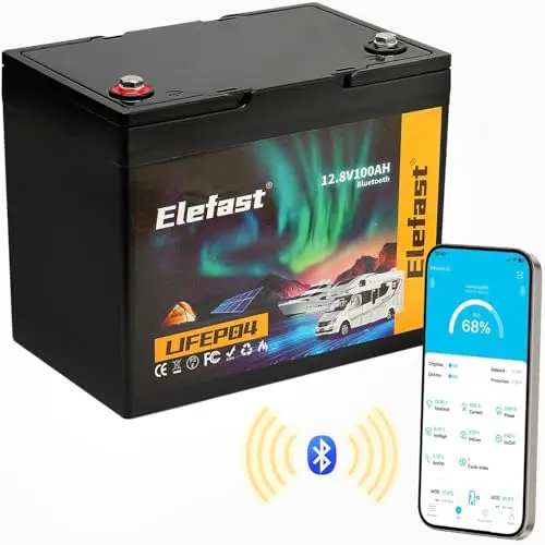 Elefast 12V 100Ah Group 24 Lithium Iron Phosphate battery with Bluetooth connectivity