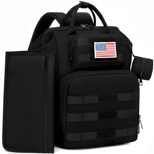 ROSEGIN shadow black diaper backpack with a removable flag patch on the front.