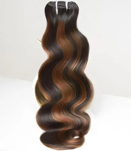 MLIP Raw Indian Human Hair Body Wave 3 Bundles in 14-inch brown highlight color