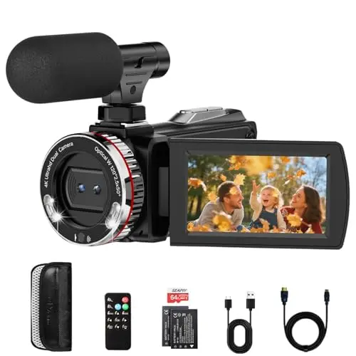 ZIMOCE dual lens 4K video camera with external microphone