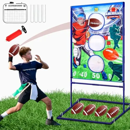 Punieayi football toss game with target banner and inflatable footballs