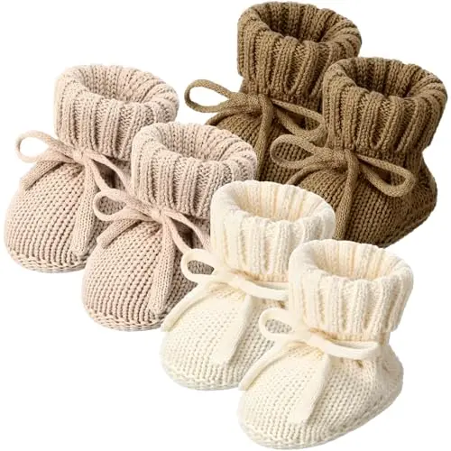 Evervibe 3-pair pack of crochet baby booties for infants