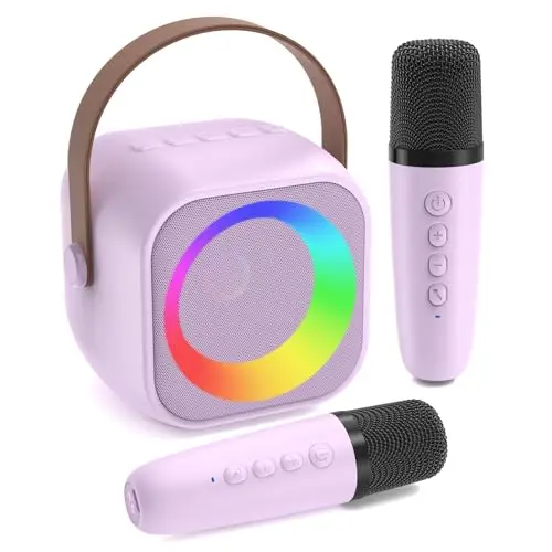 Jeefu purple portable karaoke machine with two microphones