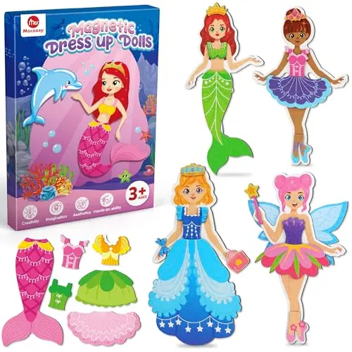 MOCOOSY magnetic dress up doll set with princess, mermaid, fairy, and ballerina