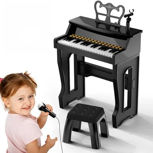 37-key kids piano keyboard with built-in microphone, compact and portable design