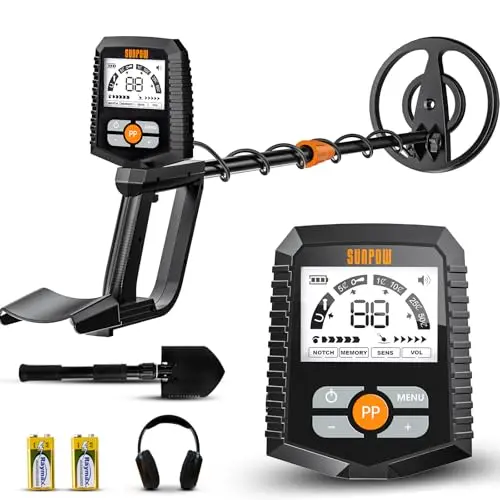 SUNPOW OT-MD13 metal detector with large LCD display and 10-inch black search coil