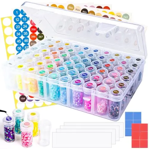 KQYSLXG diamond painting storage set with 60 jars and grid boards