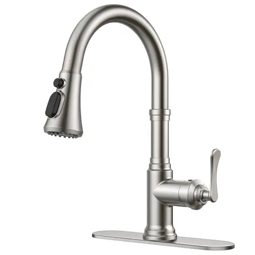 FORIOUS antique brushed nickel kitchen faucet with pull-down sprayer and high arc