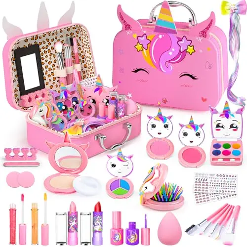 Mqsiuve Kids Makeup Kit with unicorn case and nail accessories