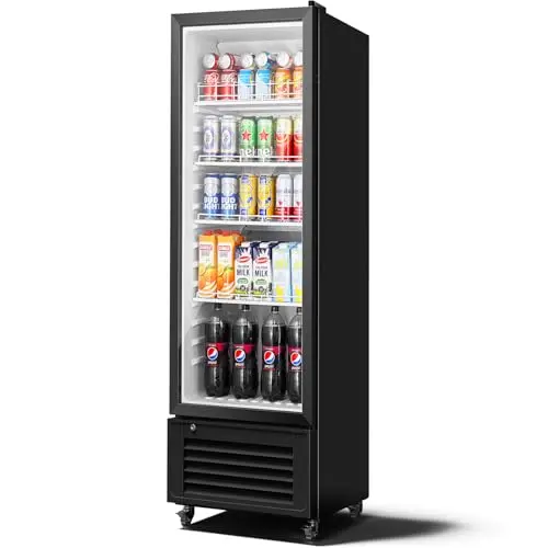 BODEGA commercial beverage refrigerator with a black glass door and customizable light box sign.