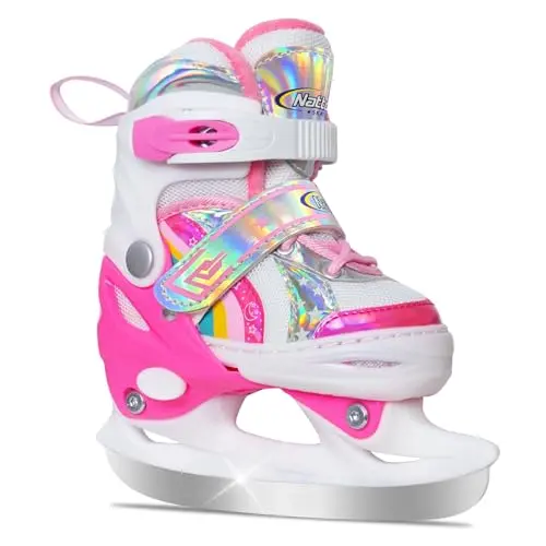 Nattork girls adjustable ice skates with fleece lining and rainbow design