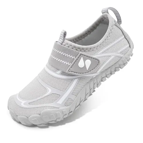 Stelle Kids Water Shoes in Light Grey, showing quick-dry fabric and non-slip sole