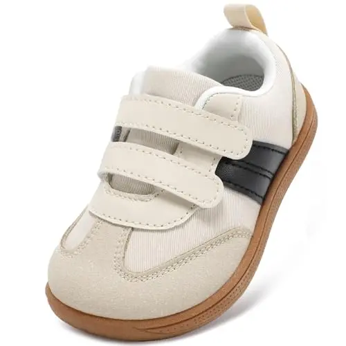 STQ KIDS beige and white wide toe box sneakers for toddler boy