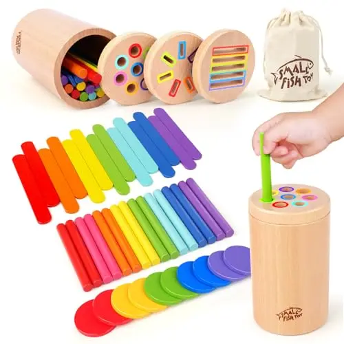 SMALL FISH 3-in-1 wooden Montessori sorting fidget toy with sticks and coins