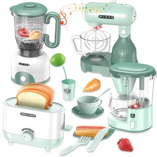 Euanze play kitchen accessory set with coffee maker, toaster, and blender