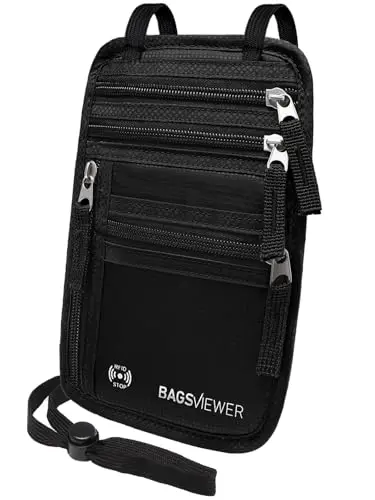 BAGSVIEWER Black waterproof neck wallet with breathable mesh and RFID blocking
